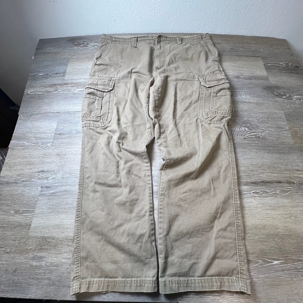 Cargo Pants Mens 38x30 Khaki Tan Relaxed Fit Cotton Utility Workwear Trousers